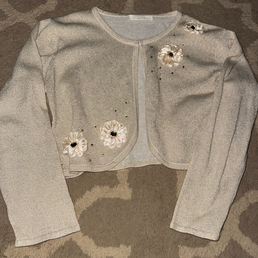 American Princess Cream Long Sleeve Tee with Floral Embellishments